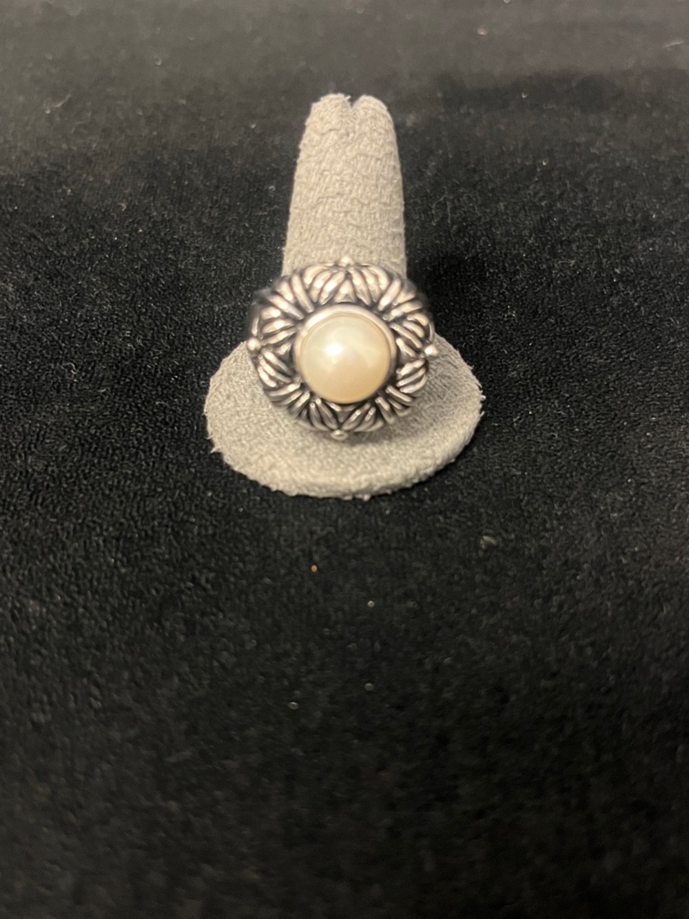 Sterling-Style Floral Pearl Ring - White Pearl